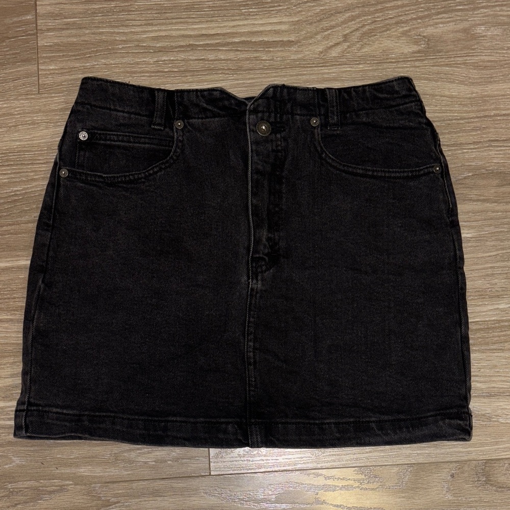Free People Washed Black Denim Mini Skirt